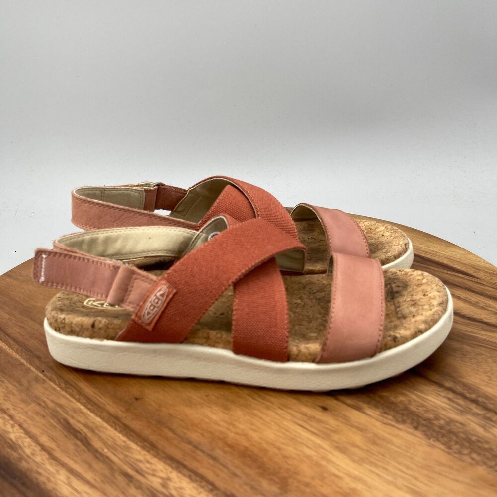 Keen Elle Sandals Womens Size 9.5 Red Criss Cross Casual Leather Walking Comfort